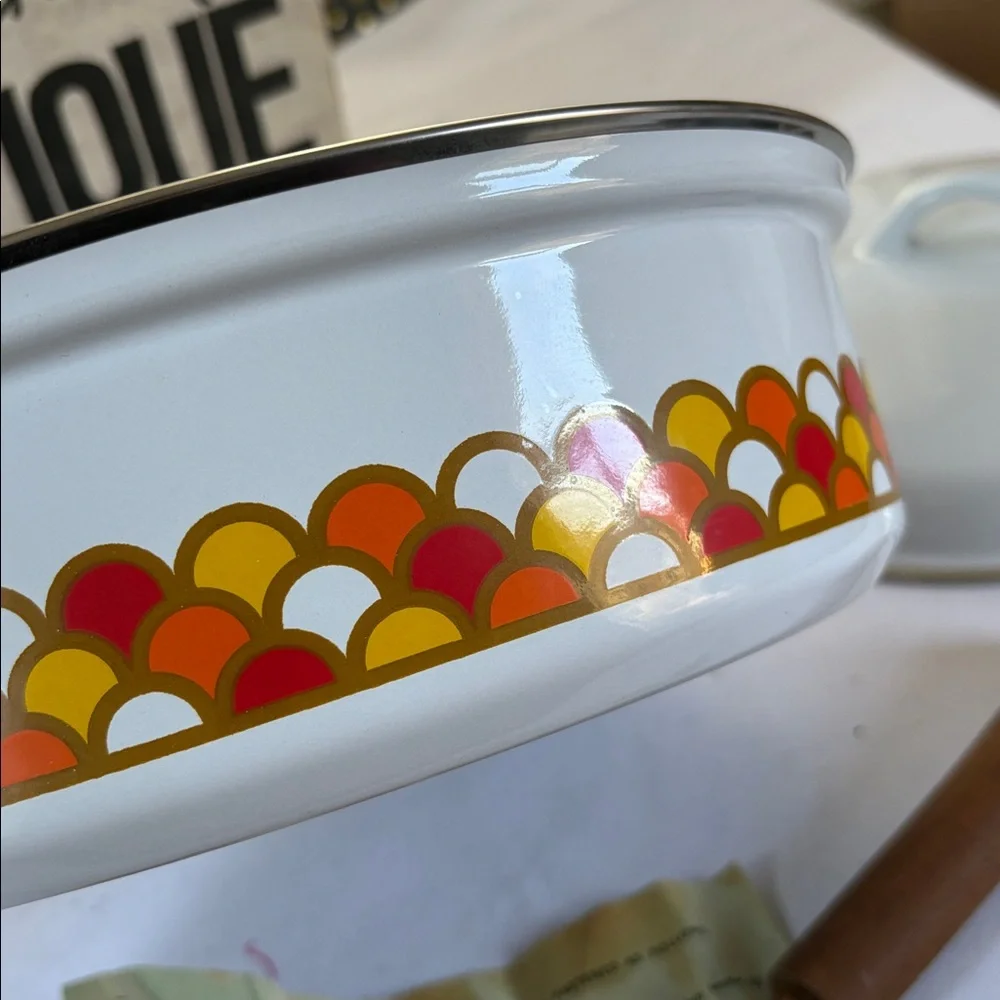 Georges Briard Boutique Vintage/Unused Porcelain Enamel 10” Lidded Chicken Fryer